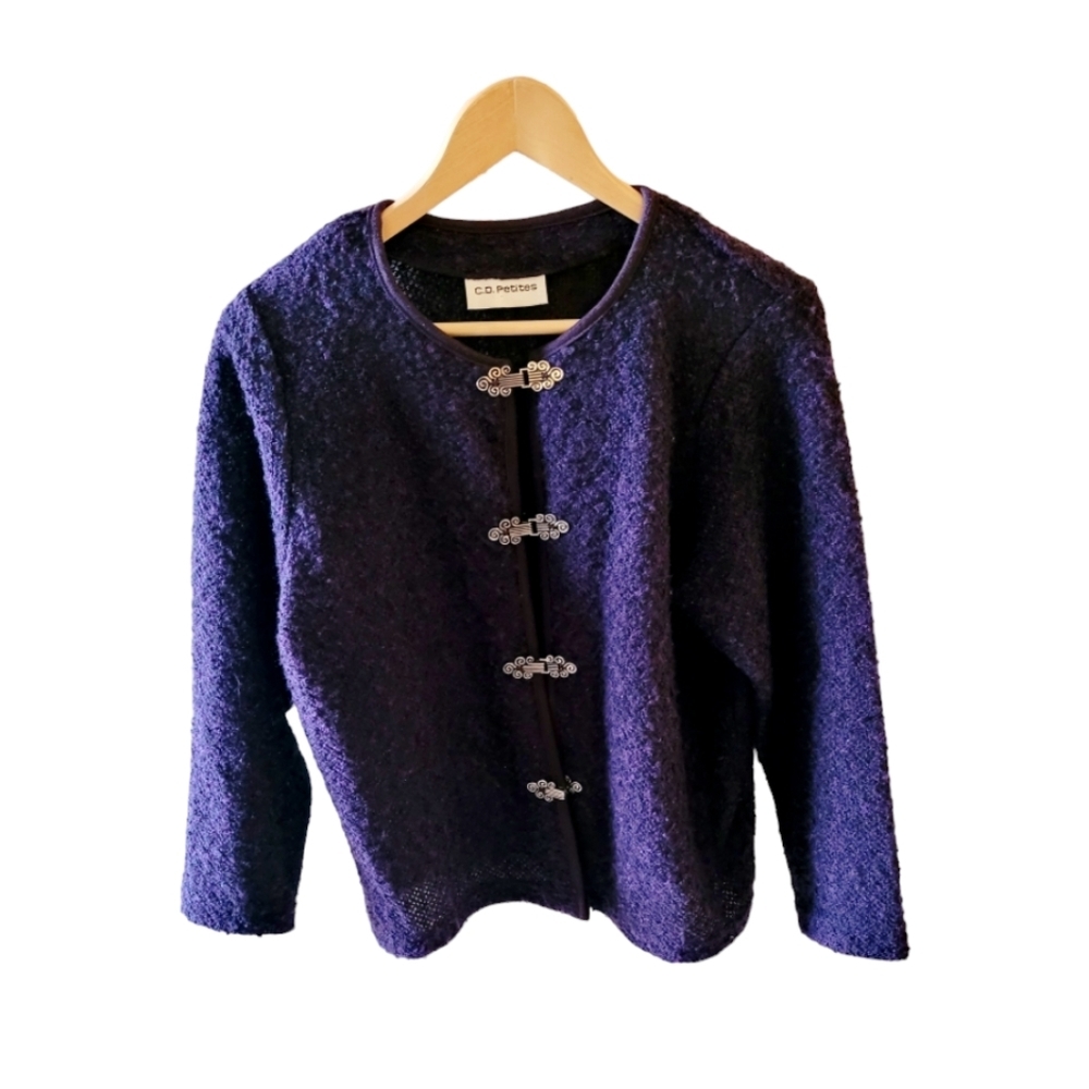 Vintage C.D. Petites Boucle Purple Eggplant Cropped Jacket Preppy Classic  Med